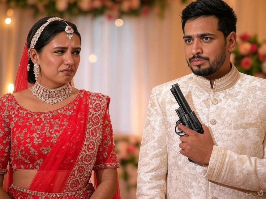 Photo Credit: Grok ai, दादरी गांव में अवैध पिस्टल का टशन शादी पर पड़ा भारी: लड़की वालों ने शादी से किया इनकार