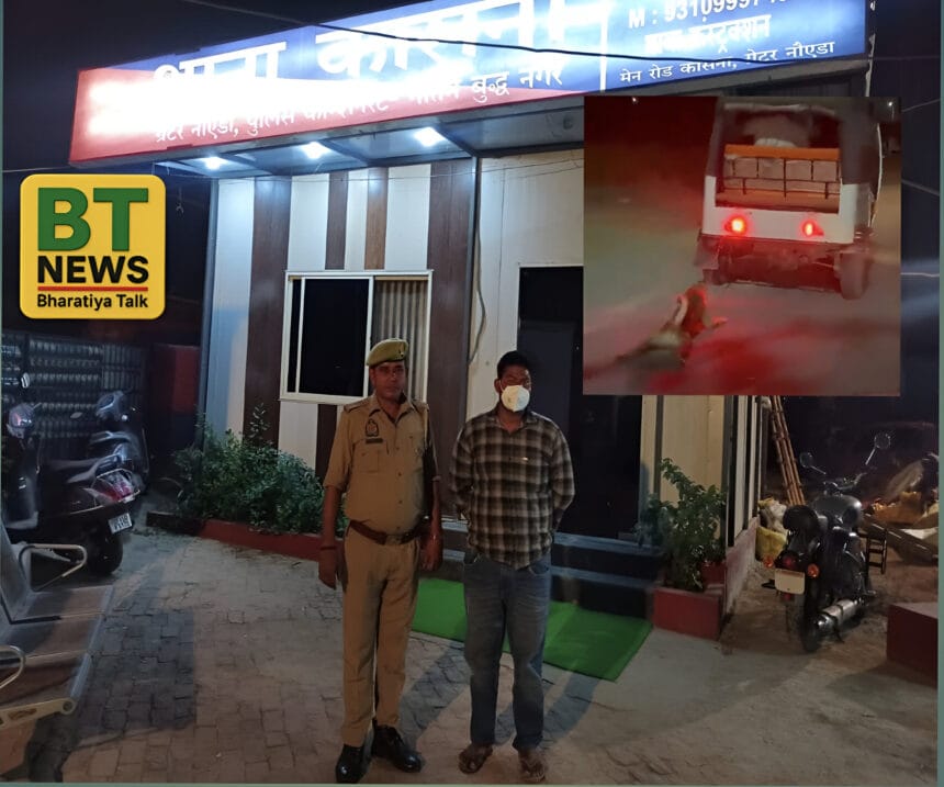 ग्रेटर नोएडा के डाढ़ा गांव में कुत्ते के साथ क्रूरता: ई-ऑटो से बांधकर घसीटा, आरोपी गिरफ्तार