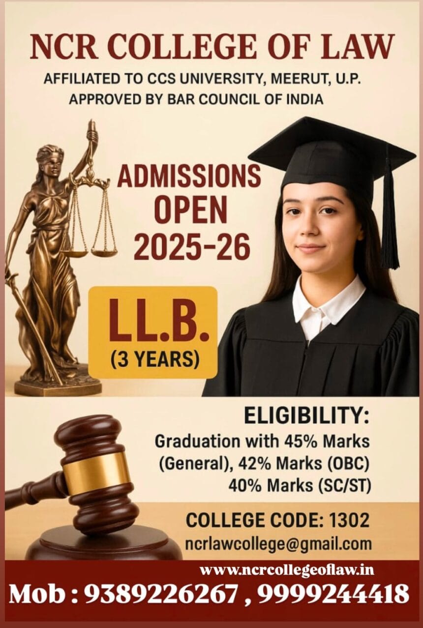 अब लॉ की पढ़ाई हुई आसान – NCR College Of Law में सीधे दाखिला, सीमित समय के लिए विशेष छूट!