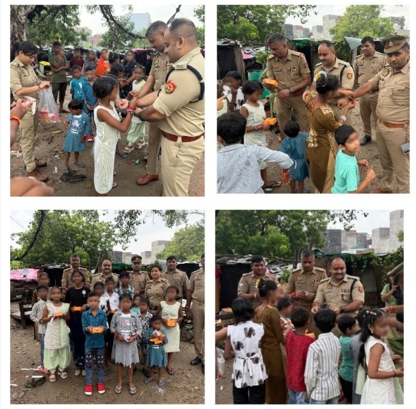 खाकी में दिखी भाई की ममता: नोएडा ACP ने झुग्गी-बस्ती की बच्चियों से बंधवाई राखी, बांटे उपहार