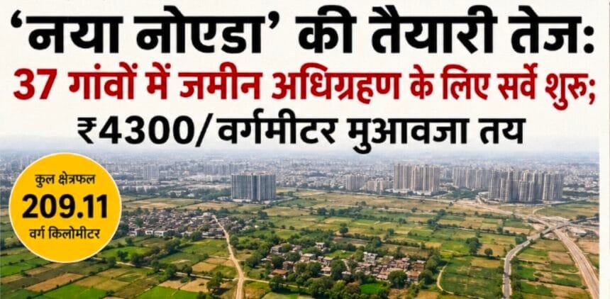 'नया नोएडा' बसाने की तैयारी तेज़: 37 गांवों में सर्वे शुरू, ₹4300/वर्गमीटर मुआवजा और 7% प्लॉट का मिलेगा लाभ